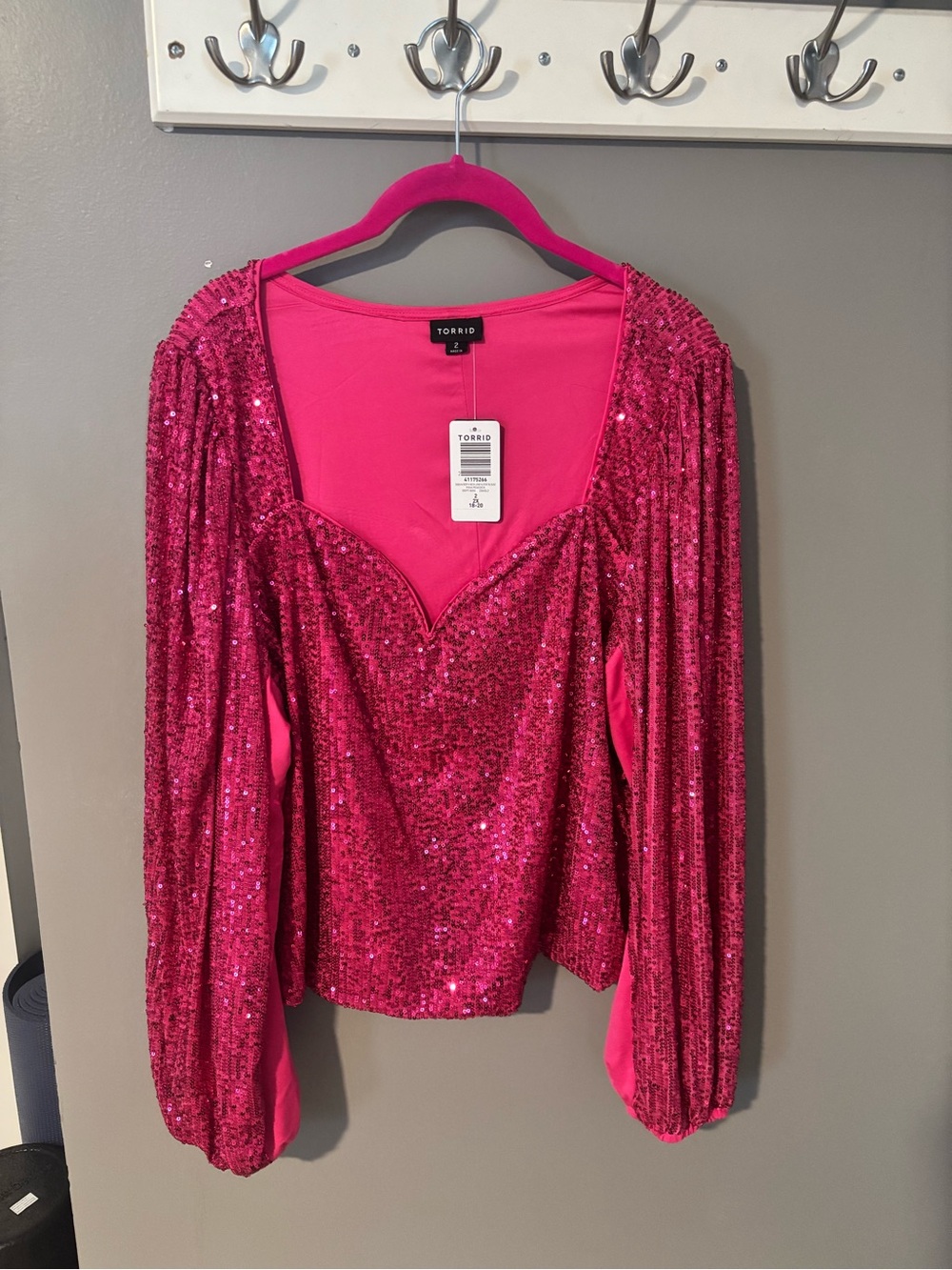 torrid Hot Pink Sequin Sweetheart Neck Balloon Sleeve Top